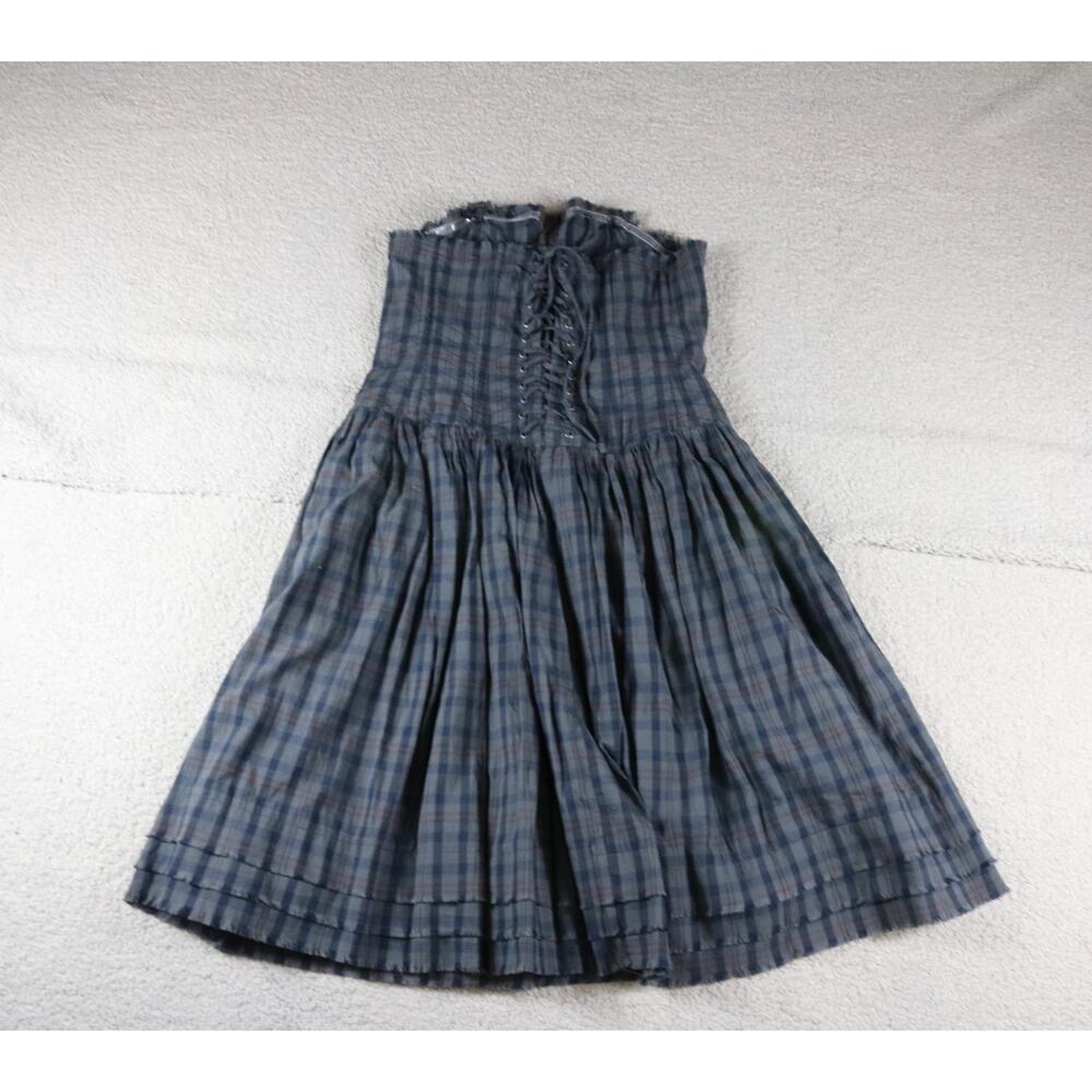 Maeve Anthropologie Dress 8 Gray Plaid Strapless Corset Raw Hem